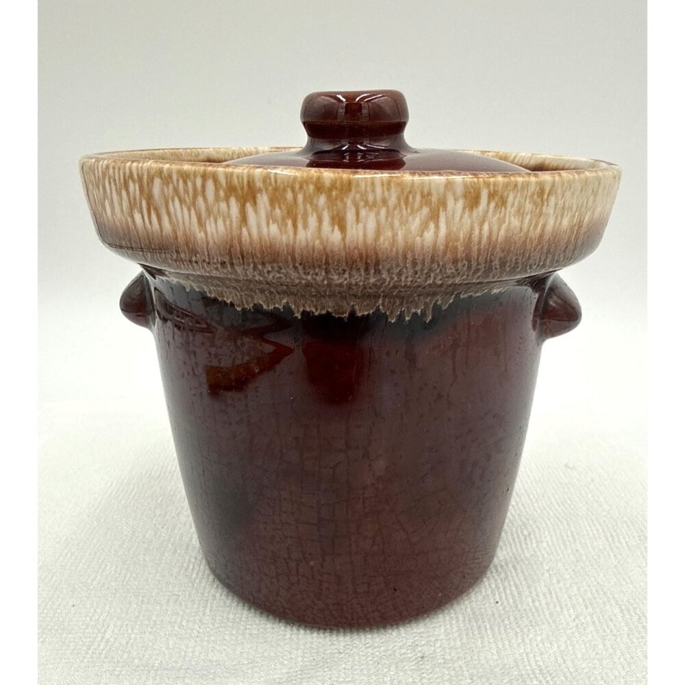 Vintage McCoy 7014 Two Tone Brown Glazed Ceramic Drip Pot With Lid 5" Tall